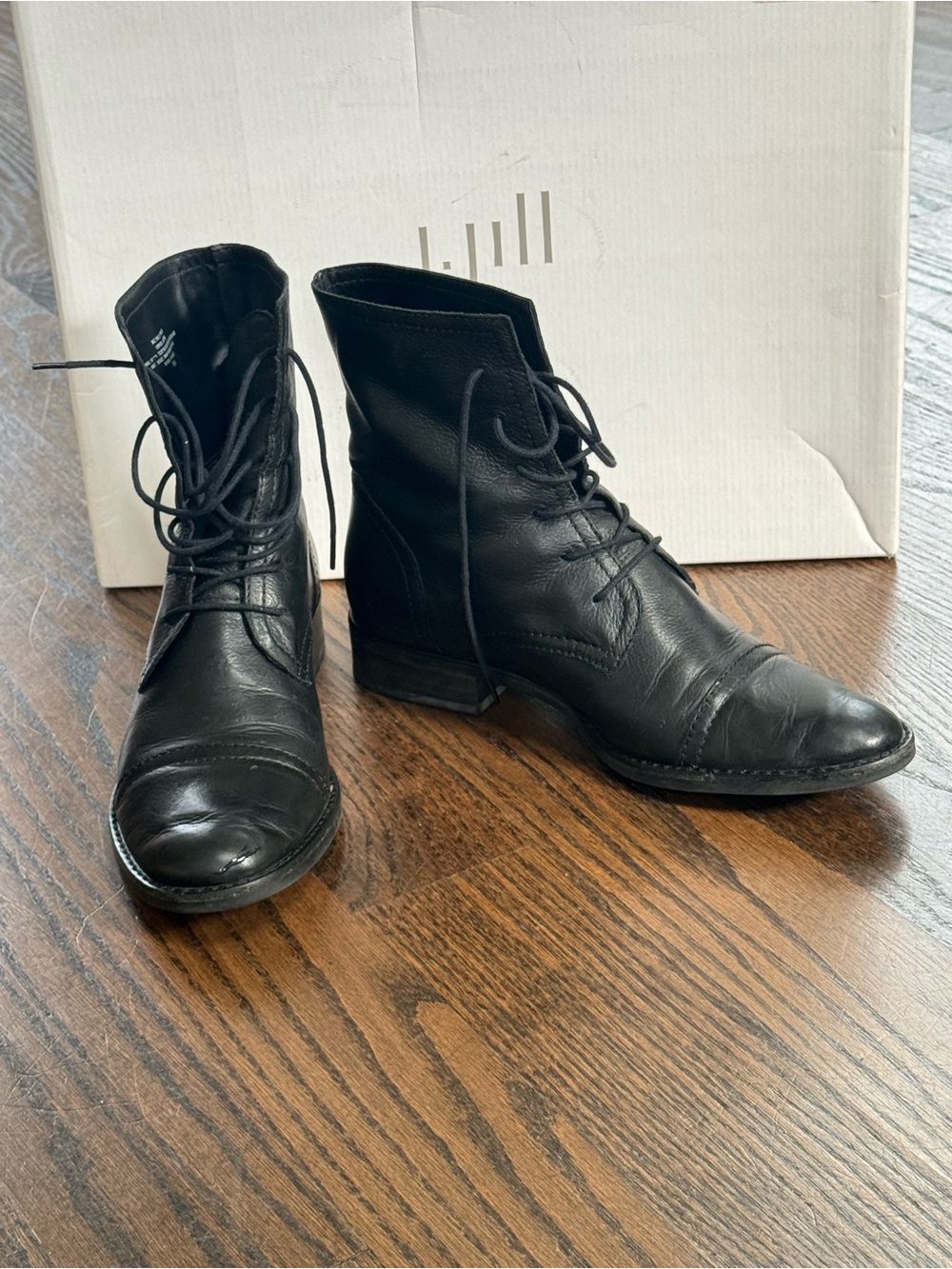 JGL Black Leather Cap Toe Lace Up combat Moto Boots